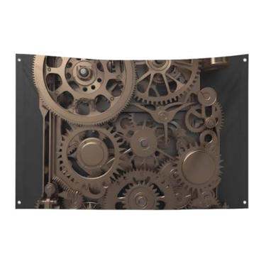 Imagem de Bandeira de engrenagens mecânicas Steampunk 152 x 243 cm, sem desbotamento, bandeira de boas-vindas, jardim, quintal, bandeira, decoração de casa, decoração de casa