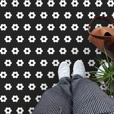 Imagem de MORCART Pacote com 40 azulejos de vinil de 20 x 20 cm, à prova d'água, piso DIY para banheiro, cozinha, lareira, casa de animais de estimação, escadas, quartos, parede preto e branco