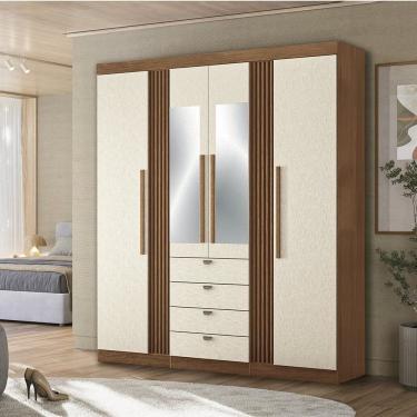 Imagem de Guarda-roupa 4 Portas 4 Gavetas Com Espelho Mdp Aurora Jatobá/ Areia