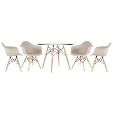 Imagem de Mesa Redonda Eames Com Tampo De Vidro 120 Cm + 4 Cadeiras Eiffel Daw Nude Nude