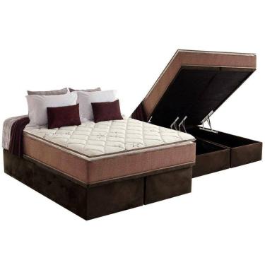 Imagem de Cama Box Baú Queen: Colchão Ortopédico Anjos D28 / Ag65 Star Pillow Top + Base Brown(158X198)