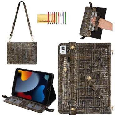 Imagem de Capa de mão para iPad 9ª 8ª geração, 7ª geração, 10,2 polegadas, iPad Pro 10,5/iPad Air 3 2019 - Capa carteira transversal com suporte para lápis/cartão, alça de mão, alça de ombro, bronze retrô