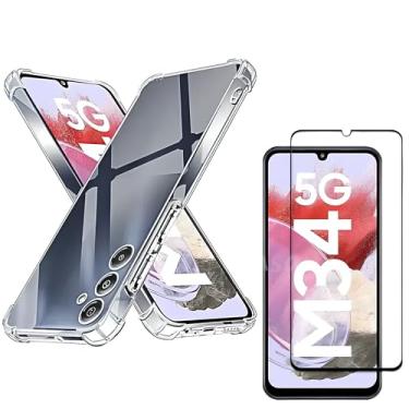 Imagem de Capa Capinha Anti Impacto + Película de Vidro Temperado 3D Para Galaxy M34 Tela De 6,5 Polegadas - (Bluepink)