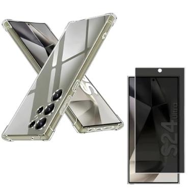 Imagem de Capa Capinha Anti Impacto + Película Privacidade Para Galaxy S24 Ultra Tela De 6,8 Polegadas - (Bluepink)