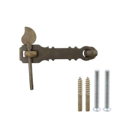Imagem de Chinflly Trava de ferrolho de porta vintage, 10 cm de comprimento, cadeado antigo, trava de bronze com haste de plugue para caixas de madeira, estojos, porta-malas, armários