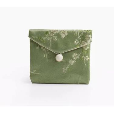 Imagem de Only My Live Home Bolsas de joias de cetim de seda chinesa com botão vintage, sacos de embalagem de pano de flor de ameixa, brincos, pulseira, colar, bolsa de armazenamento (verde (3 peças, 10 x 12 cm