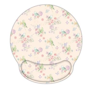 Imagem de RICHEN Mouse pad ergonômico com suporte de pulso, base de borracha antiderrapante para computador, laptop e Mac, descanso leve para casa, escritório e viagens (pássaros de flores rosa)