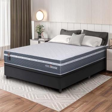 Imagem de Conjunto Box Baú Preto Cairo Cinza Molas Ensacadas Casal 138x188x71 - King House