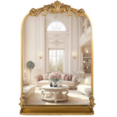 Imagem de Varsoul Espelho de parede arqueado dourado para banheiro, com prateleiras, moldura de metal quadrada projetada para artesanato de 61 x 91 cm, espelho moderno exclusivo para pia, quarto, sala de estar