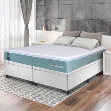 Imagem de Conjunto Box Baú Branco Lagos Verde Molas Ensacadas King 193x203x73 - King House