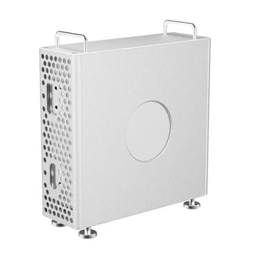 Imagem de Asixxsix Chassi de Alumínio, Suporte Vertical para Mac Mini M4 Com Dissipação de Calor Aprimorada, Alças de Aço Inoxidável, Fácil Acesso a Portas, Caixa de Proteção Durável (Prata)