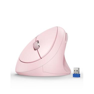 Imagem de TECKNET Mouse ergonômico, mouse vertical sem fio 4800 DPI, 5 níveis de DPI ajustáveis, 6 botões, mouse sem fio silencioso de 2,4 G para laptop, PC, Chromebook - rosa