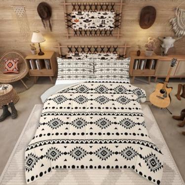 Imagem de Erosebridal Conjunto de edredom asteca boêmio, tamanho casal, decoração ocidental, para quarto de meninos, meninas, mulheres, homens, edredom tribal exótico, colcha geométrica de casa de fazenda do