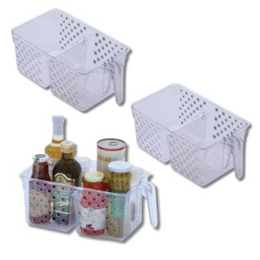 Imagem de Cesto organizador com alça para Geladeira Dispensa Banheiro ou Armário 34cm x 19cm x 14cm Kit com 2 Unidades
