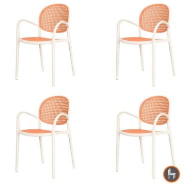 Imagem de Kit 4 Cadeiras Empilhável Portofino Fratini Polipropileno Cor Nude E Assento Simulando Palha Rattan