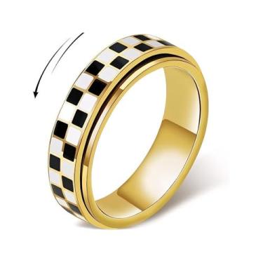Imagem de Anéis Fidget Ring Spinner Xadrez Aço Inoxidável Ansiedade Anéis para Mulheres Joias Acessórios Presentes de Aniversário para Mulheres, Sem pedra preciosa
