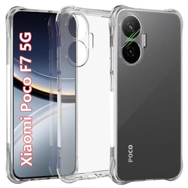 Imagem de USTIYA Capa para Xiaomi Poco F7 5G TPU transparente quatro cantos capa de proteção de grau militar transparente macia