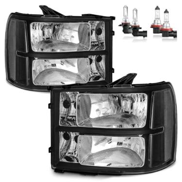Imagem de ROADEAL Faróis com lâmpadas para 2007-2013 GMC Sierra 1500/2007-2014 Sierra 2500 HD 3500 HD halogêneo substituição do lado do motorista e do passageiro