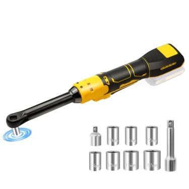 Imagem de HTZSSON Chave Catraca Sem Fio Estendida De 3/8", Compatível Com Bateria Dewalt De 20 V, Catraca Elétrica De 74 Pés-Libras Com 7 Soquetes, Barra De Extensão De 3", Adaptador De 1/4" (Bateria Não Incl