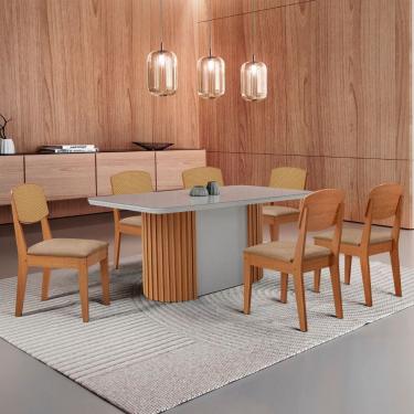 Imagem de Mesa de Jantar Aspen 180cm Tampo MDF Vidro com 6 Cadeiras Copper Premium Moderna Mobília