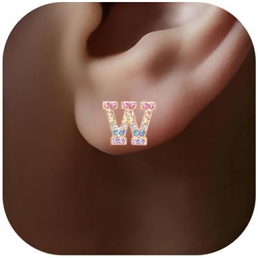 Imagem de Brincos com inicial de ouro, brincos coloridos com letras de strass, monograma, alfabetos de A a Z, ideia de presente dos brincos, Ouro rosa, Cristal