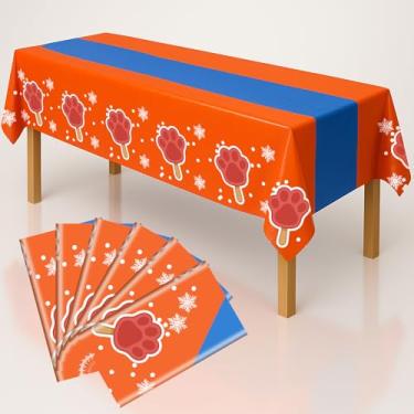 Imagem de iCrius Toalhas de mesa de festa com design de pata de animal – Conjunto de 6 peças (137 x 274 cm) - Artigos de aniversário com tema de cão/gato, capas de mesa de plástico descartáveis