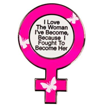 Imagem de Leraverppy Broche esmaltado "I Love The Woman I've Become Because I Fought To Become Her Badge", broche de lapela feminista, broche de empoderamento, declaração de direitos da mulher, joia presente