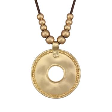 Imagem de joymiao Colares boêmios femininos longos de couro com pingente grande, joia hippie boho, colar com pingente, Couro sintético, Sem Pedra Preciosa