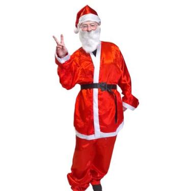 Imagem de Fantasia Roupa de Papai Noel Adulto Conjunto de Natal Cetim - 5 peças 
