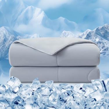 Imagem de EMME Edredom Refrescante Tamanho Queen, Cobertor Dupla Face Para Quem Dorme Com Calor, Colcha De Verão Respirável Q-Max>0,45, Suéter Noturno, Leve Toque Frio (Cinza, 90 X 90)