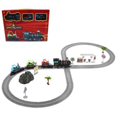 Imagem de Ferrorama Pista Completo 45 Peças para Montar de 3 Metros Trem com Luz