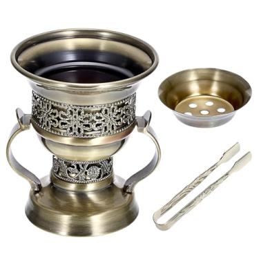 Imagem de JUXYES Queimador de incenso vintage com apanhadores de cinzas e pinças, incensário de metal, queimador de carvão antigo, queimador de liga de zinco, aromaterapia espiritual, ioga, meditação, decoração