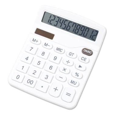 Imagem de Marte Vanci Calculadora de 12 dígitos com tela LCD grande, calculadora básica de mesa com botões grandes, energia solar e bateria AA, para escritório, casa, escola (branca)