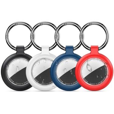 Imagem de Inesore Suporte à prova d'água para AirTag, design de textura de fibra de carbono, suporte para air tag, totalmente resistente a arranhões com chaveiro AirTags para coleira de animais de estimação