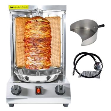 Imagem de YOOKTEN Shawarma Grill Machine Gas Chicken Shawarma Cooker Machine Doner Kebab Gyro Grill Machine com 2 queimadores e panela de captura de carne para cozinha e restaurante