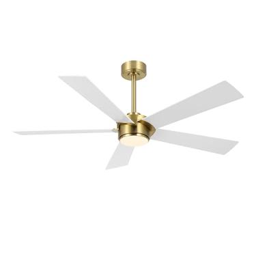 Imagem de ELEHINSER Ventilador de teto de 137 cm com luz e controle remoto, luz LED regulável moderna, motor CC reversível sem ruído de 6 velocidades, ventilador de teto de 5 compensados para cozinha, quarto