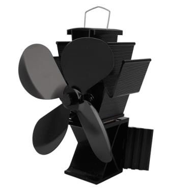 Imagem de Luocute 4 Lâminas fã de Fogão Movido a Calor, Alumínio de Alumínio Operação de Baixo Ruído de Ar Circulando Ventilador Com Medidor de Temperatura Magnética, para Fogão a Lenha Em Casa