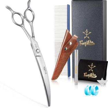 Imagem de Fengliren Tesoura curvada profissional de alta qualidade para cuidados com cães de 20 cm extremamente afiada feita de liga de aço inoxidável à mão para tosador de cães e gatos