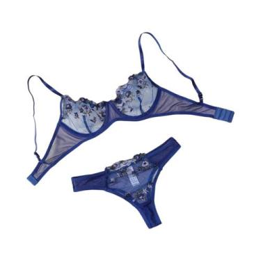 Imagem de Conjunto De Sutiã Push-up De Renda Sexy Feminino Com Calcinha Semi-tra