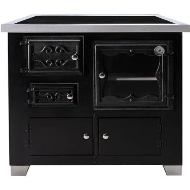 Imagem de Fogão a Lenha Romano Esquerdo Serpentina Chapa Vitro Preto HMD