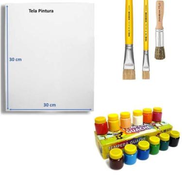 Imagem de Kit Pintura Tela c/ Guache Pincéis e Tela Artes Criatividade - Acrilex