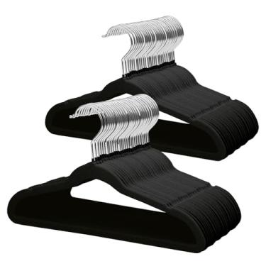 Imagem de ManGotree Cabides infantis de veludo para armário de 33,8 cm, ultrafinos, com economia de espaço, cabide infantil de feltro antiderrapante para roupas juvenis (pacote com 66, preto)