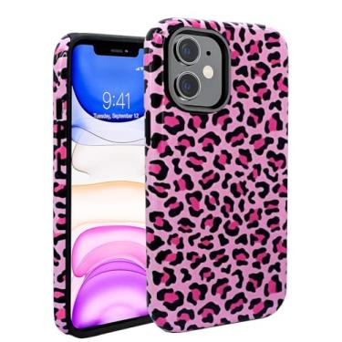 Imagem de J.west Capa de telefone compatível com iPhone 11 fofa leopardo durável à prova de choque impacto de queda de camada dupla design animal para iPhone 11 15.5 cm Cheetah (rosa choque, para iPhone 11 6,1