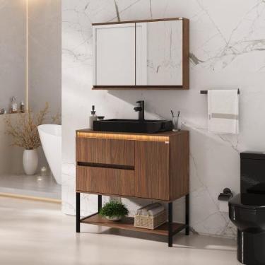 Imagem de Conjunto Adelaide 90cm com Pés Espelheira Cuba Aurora Preta - Fabribam