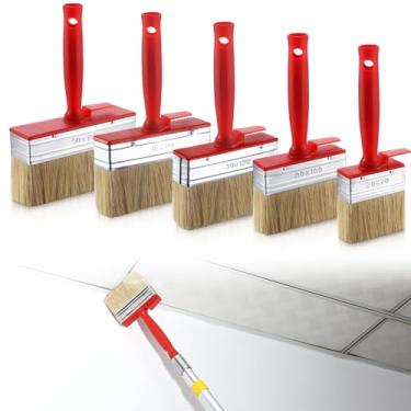 Imagem de Hoolerry 5 pincéis de pintura de bloco de manchas e seladores de madeira resistentes para paredes, aplicadores para pintura e coloração, cerca de deck (7,6 cm, 10 cm, 12 cm, 14 cm, 15 cm)