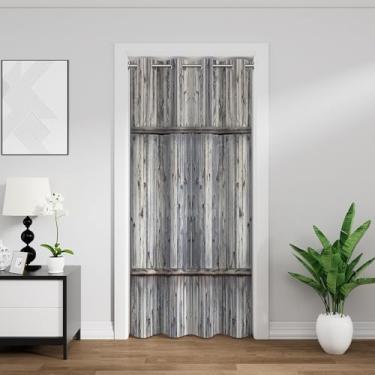 Imagem de Cortinas de porta de celeiro de madeira para privacidade de porta ocidental vintage tábuas de madeira cinza rústica fazenda cortina divisória para quarto sala de estar porta de armário 106 x 203 cm, 1