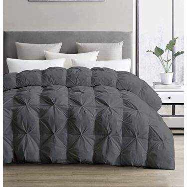 Imagem de SLEEP-NEST Super King Plus Edredom 128x128 Hotel Luxo Plumas Alternativas Plissado 1 Peça Edredom com 8 Abas/Laços, Extra Grande XL King Colcha para Todas as Estações, King Grande - Cinza Escuro