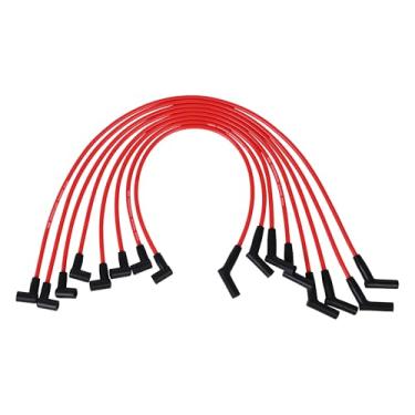 Imagem de RLP Conjunto de fios de vela de ignição de silicone 8,0 mm vermelho substituição para SBF Small Block Ford Valve Cover Wires 221 255 260 289 302 351W serve para tampas de distribuidor HEI