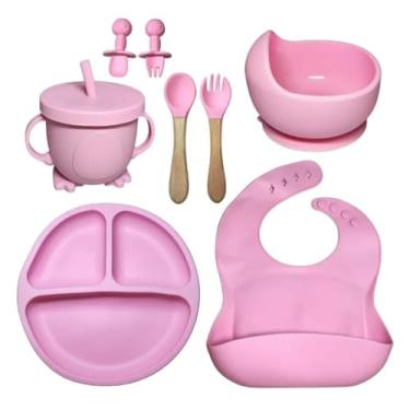 Imagem de Kit Introdução Alimentar Bebe 8 Peças Silicone, Livre de BPA, Atóxico, Seguro (Rosa)