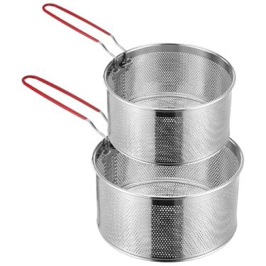 Imagem de 2 pacotes de coador de macarrão com alça removível de aço inoxidável coador de macarrão espaguete para fritura profunda cesta de filtro de alimentos escorredor de malha para casa, restaurante, lavagem